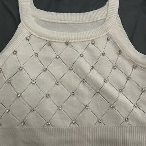 White Studded Crop Top